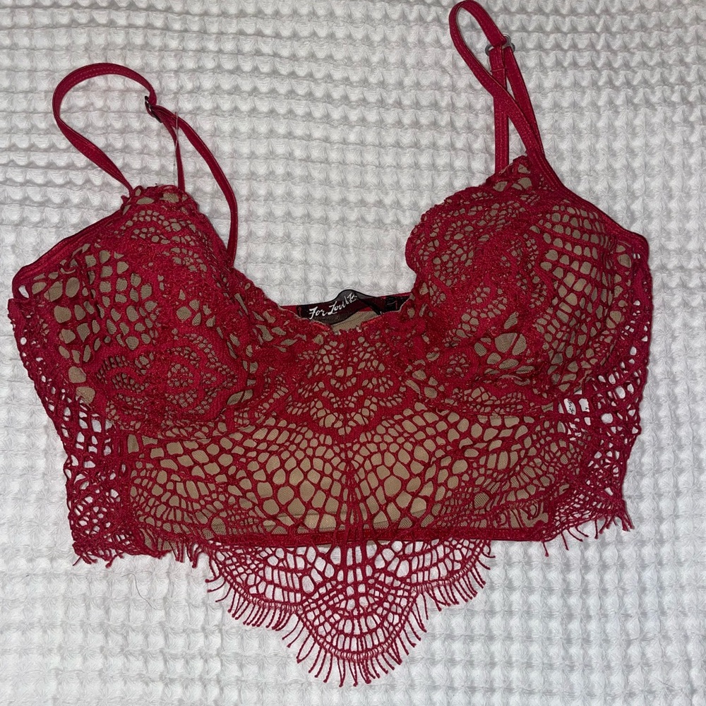 For Love and Lemons Red Lace Bra Top